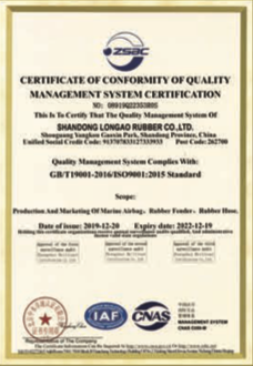 Dokumen ISO 9001 atas nama Shandong Longao Rubber Co., Ltd.